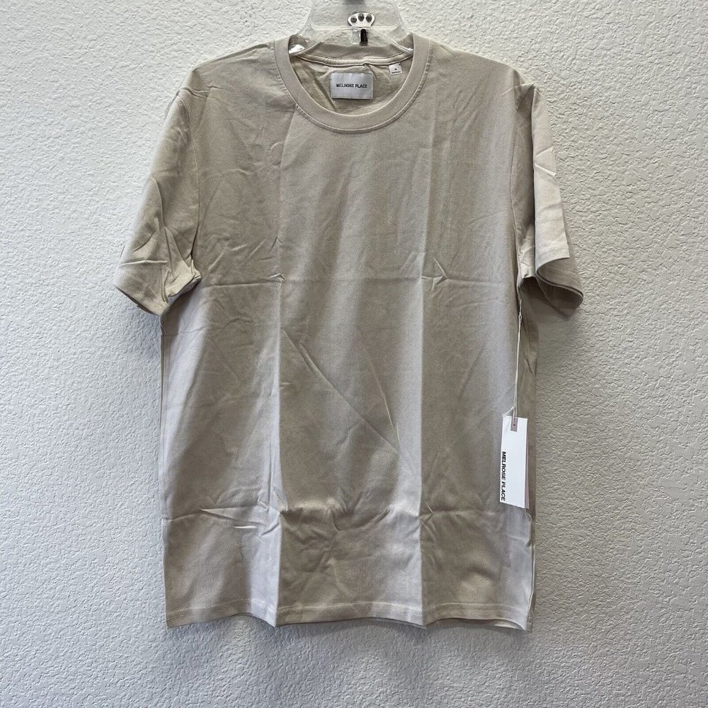 Melrose Place Mens Medium Tee T-Shirt La Brea Jersey Tee Greige Tan Khaki NEW